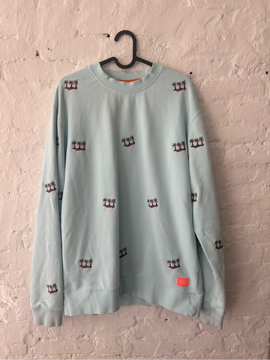 Scotch & Soda Other - Scotch & Soda Sweatshirt Mens L Light Teal Mini Palm Tree Embroidered Crew Neck